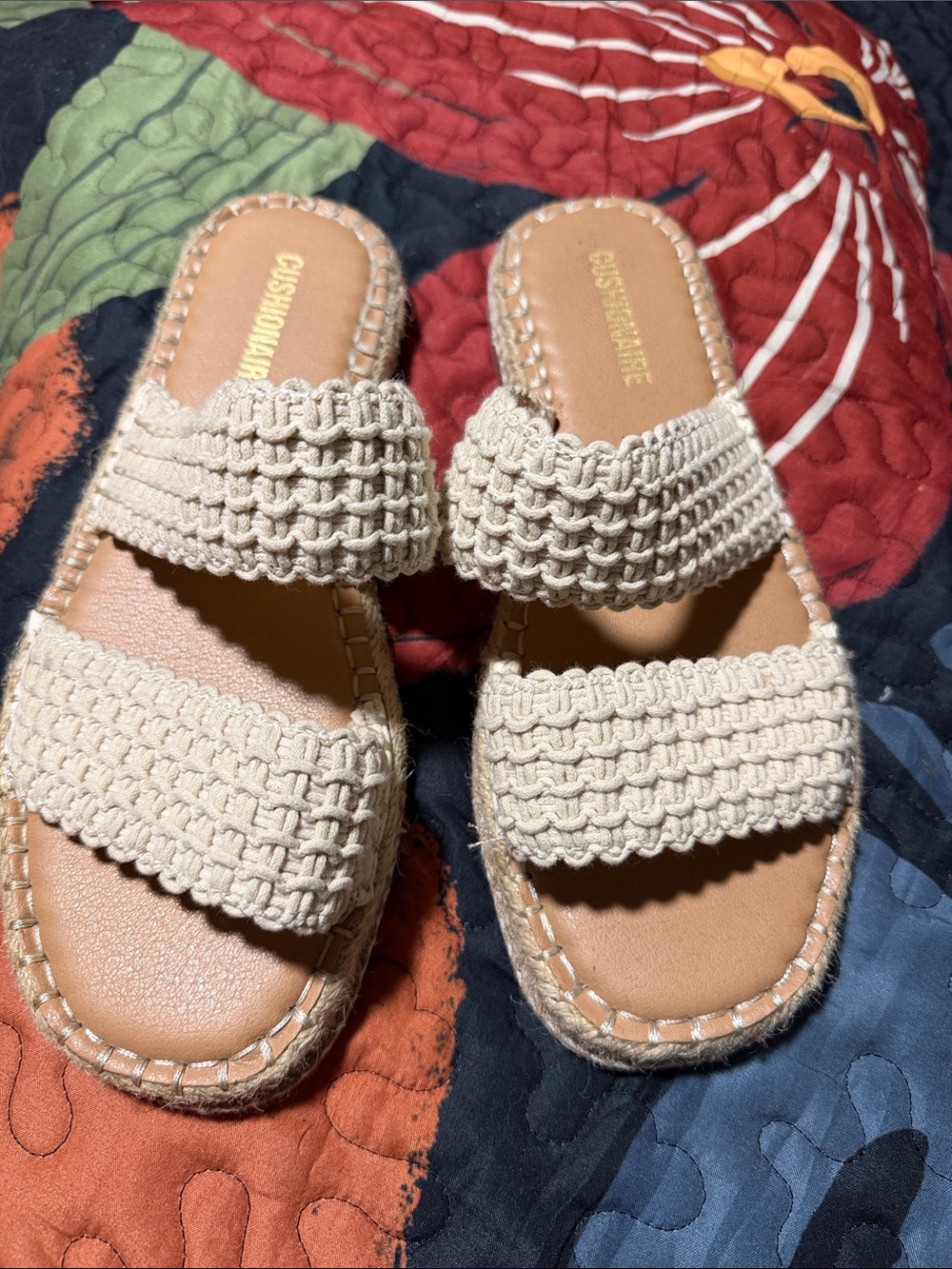 Casual Cream Woven Double-Strap ivory Slide Sandals - Women 7